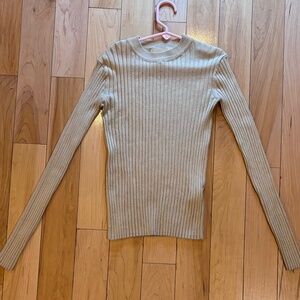 H+M XS Basic Tan Ribbed Long Sleeve Top